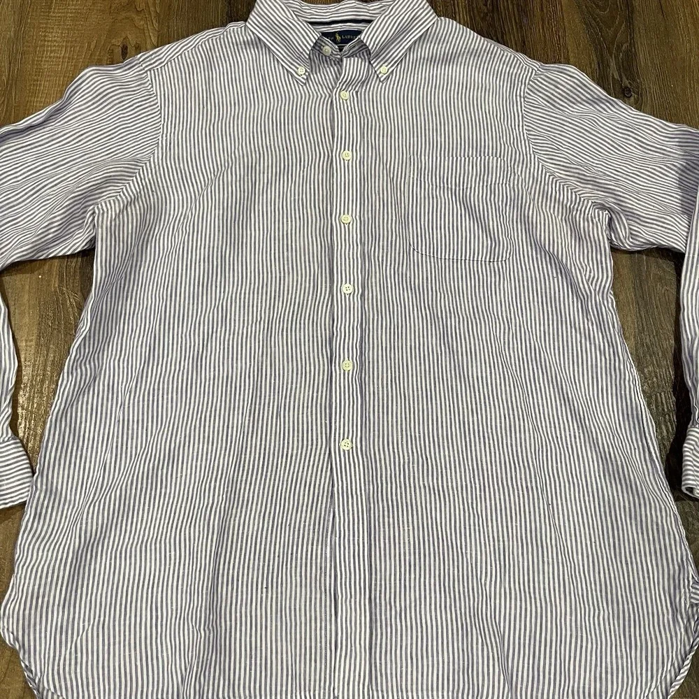 Polo Ralph Lauren Shirt 2XL White Purple Stripe Resort Linen Button Down Preppy